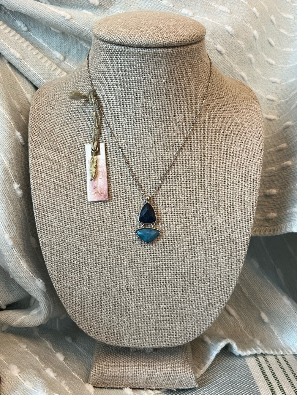 Jessica Simpson Silver Tone Blue Two Stone Pendant Necklace